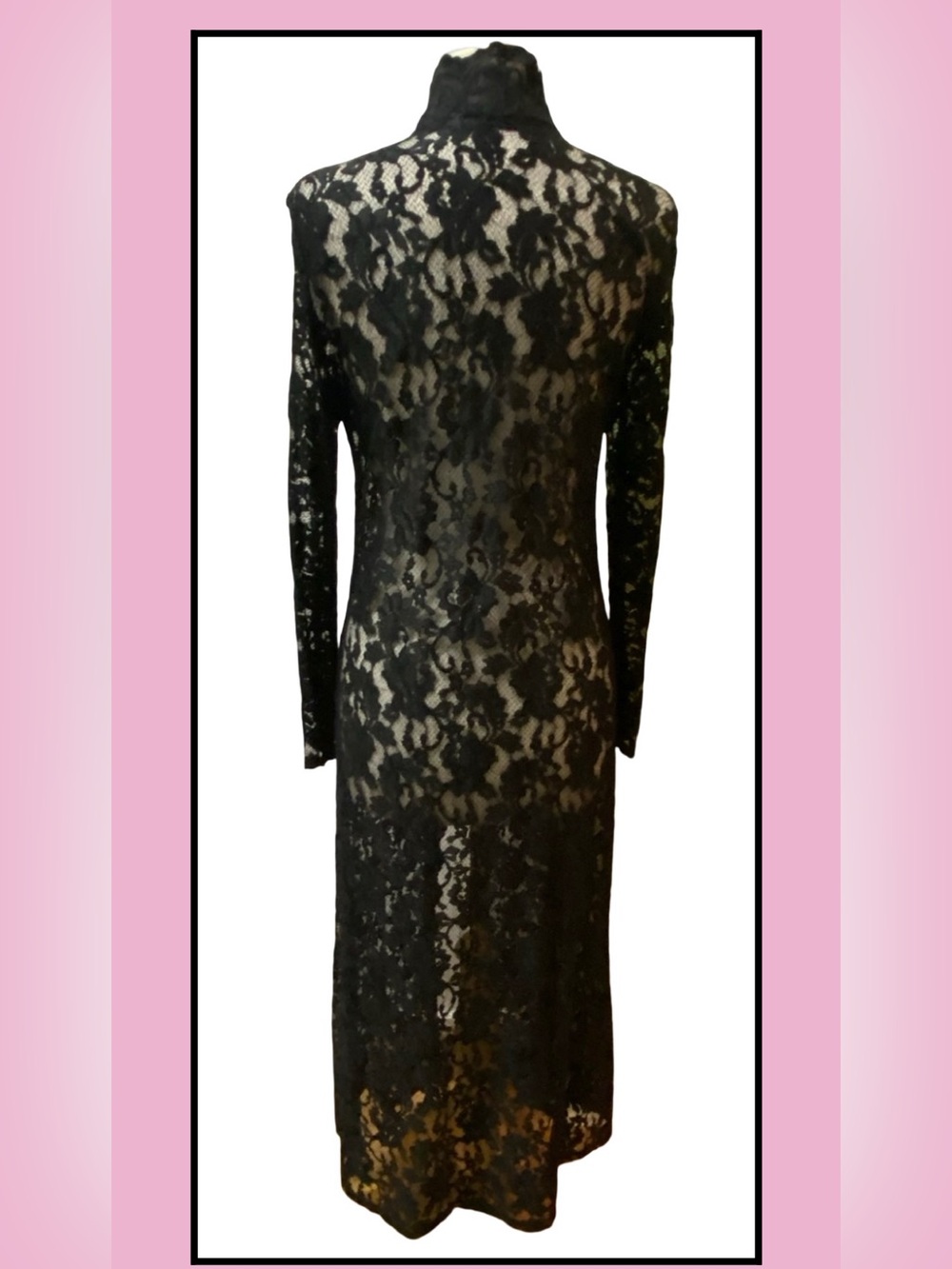 ASHLEE 2pc Black Stretch Lace Long Duster & Lined Pant Vintage Size M - Picture 4 of 11